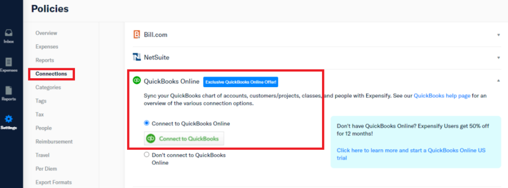how to integrate Expensify with QuickBooks online