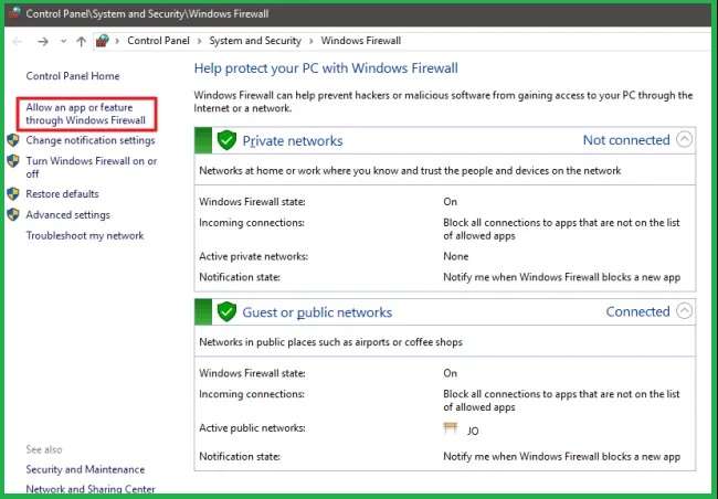 create exceptions in system firewall