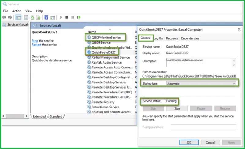 verify “QBCFMonitorService" running