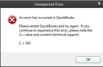 Image of C 343 Error in QuickBooks