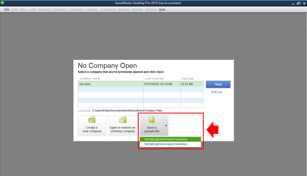 Image of QuickBooks Setup Window